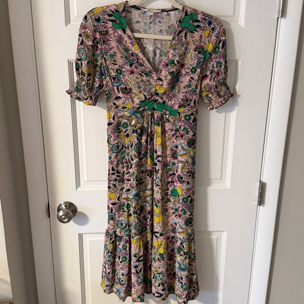 Boden V-Neck Midi Tea Dress Milkshake Tropical Meadow floral print Size 2 petite - Picture 4 of 10